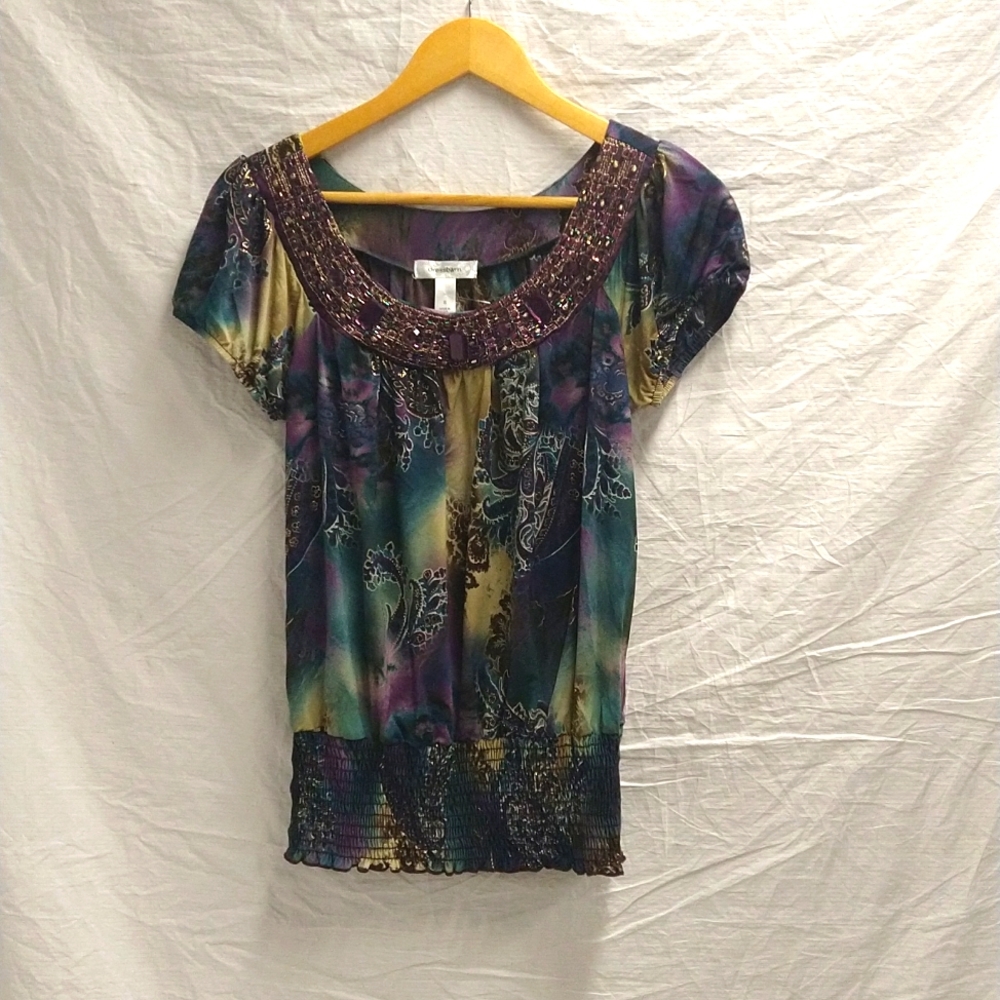 🆕 Dressbarn • paisley/floral print and beaded top